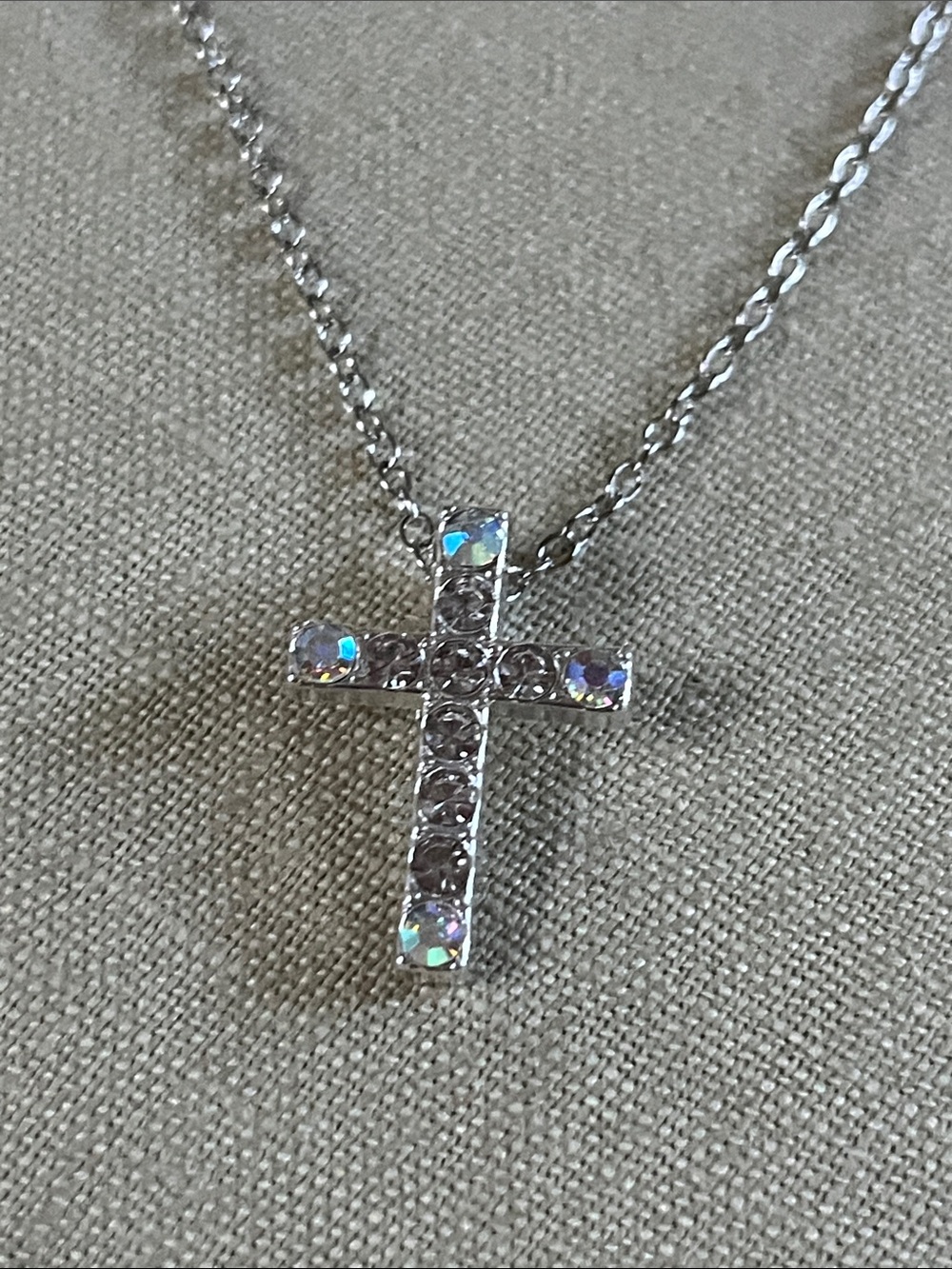 Silver Cross Crystal Pendant Necklace